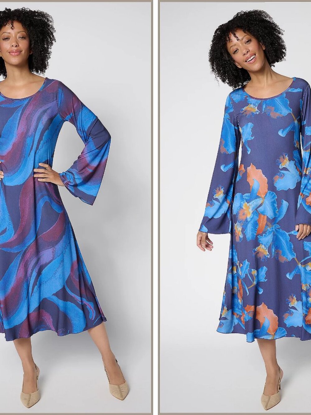 Women with Control Reversible Petite Printed Midi Dress, Navy Sz PL a700301